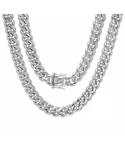 Steeltime Men's Stainless Steel 24" Miami Cuban Link Chain With 12mm Box Clasp Necklaces In Silver