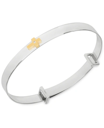Rhona Sutton My Very Own Diamond Children's Diamond Accent Central Cross Expander Bangle Bracelet In Sterling Sil In Gold And Silver
