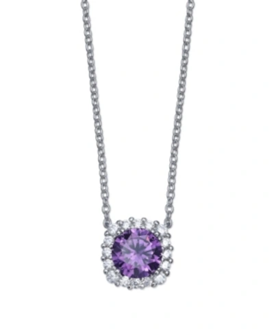 Giani Bernini Multi Colored Cubic Zirconia Cushion Shape Pendant Necklace In Sterling Silver In Purple