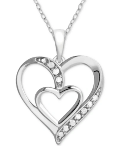Macy's Diamond Double Heart 18" Pendant Necklace (1/10 Ct. T.w.) In Sterling Silver
