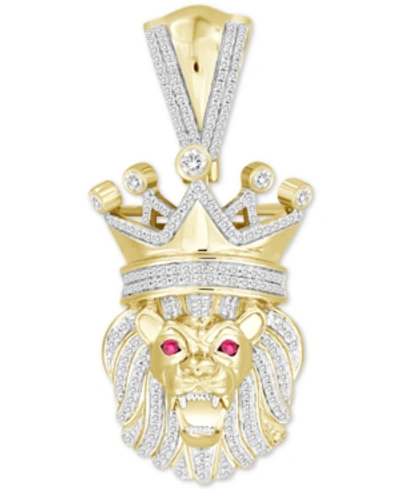 Macy's Men's Ruby Accent & Diamond (5/8 Ct. T.w.) King Lion Pendant In 10k Gold In Yellow Gold