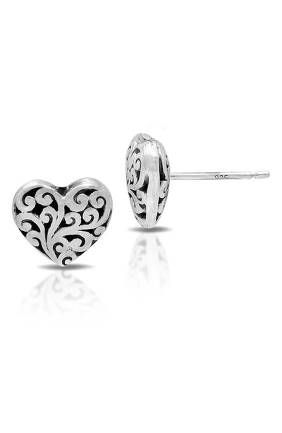 Lois Hill Filigree Heart Stud Earrings In Sterling Silver