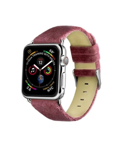 Posh Tech Men's And Women's Apple Berry Wool Velvet, Leather, Stainless Steel Replacement Band 40mm In Cranberry