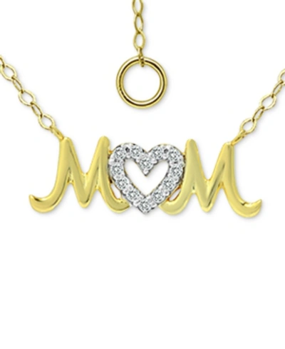 Giani Bernini Cubic Zirconia "mom" Nameplate Pendant Necklace In Sterling Silver & 18k Gold-plate, 16" + 2" Extend In Twotone