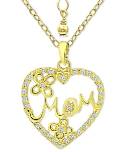 Giani Bernini Cubic Zirconia "mom" Heart Pendant Necklace In 18k Gold-plated Sterling Silver, 16" + 2" Extender, C In Gold Over Silver