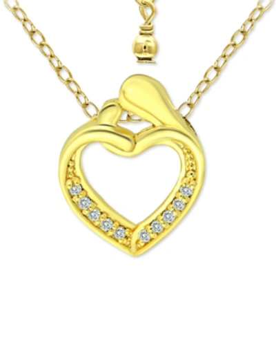 Giani Bernini Cubic Zirconia "mother & Child" Heart Pendant Necklace In 18k Gold-plated Sterling Silver And Sterli In Gold Over Silver