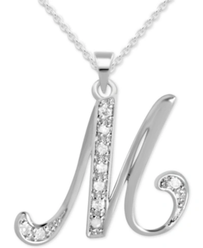 Macy's Diamond M Initial 18" Pendant Necklace (1/10 Ct. T.w.) In Sterling Silver