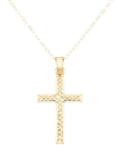 Macy's Textured Cross 18" Pendant Necklace In Yellow Gold