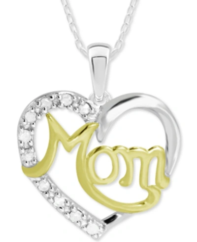 Macy's Diamond Mom Heart Pendant Necklace (1/10 Ct. T.w.) In Sterling Silver & 18k Gold-plate