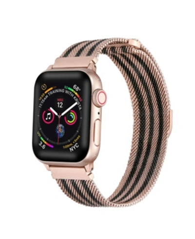 Posh Tech Unisex Rose Gold Tone Striped Stainless Steel Replacement Band For Apple Watch, 42mm