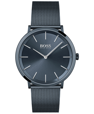 Hugo Boss Men's Skyliner Dark Blue Stainless Steel Mesh Bracelet Watch 40mm Women's Shoes