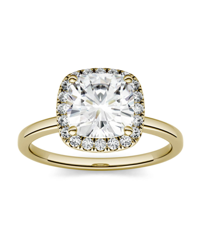 Charles & Colvard Moissanite Cushion Halo Engagement Ring 1-3/8 Ct. T.w. Diamond Equivalent In 14k White Or Yellow Gol In Gold