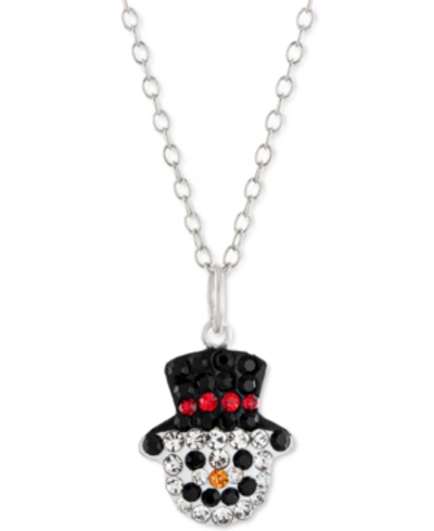 Giani Bernini Crystal Snowman 18" Pendant Necklace In Sterling Silver, Created For Macy's