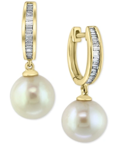 Effy Collection Effy Diamond (1/4 Ct. T.w.) & Cultured Freshwater Pearl (10mm) Drop Earrings In 14k Gold In Yellow Gold