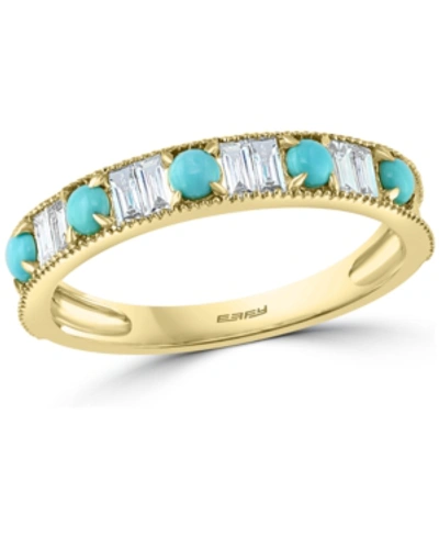 Effy Collection Effy Diamond (1/4 Ct. T.w.) & Turquoise (2-1/2mm) Band Ring In 14k Gold In Yellow Gold