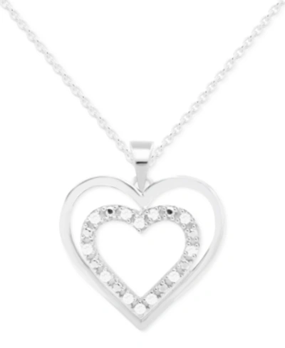 Macy's Diamond Heart-in-heart 18" Pendant Necklace (1/10 Ct. T.w.) In Sterling Silver