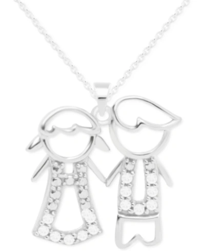 Macy's Diamond Girl & Boy 18" Pendant Necklace (1/10 Ct. T.w.) In Sterling Silver