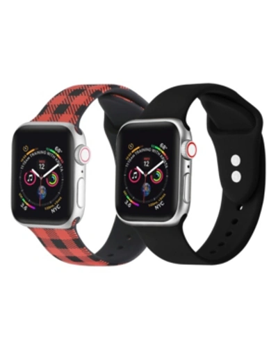 Posh Tech Men's And Women's Buffalo Plaid Black 2 Piece Silicone Band For Apple Watch 42mm In Multi