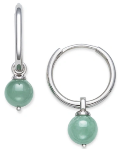 Macy's Dyed Jade Dangle Hoop Earrings In Sterling Silver