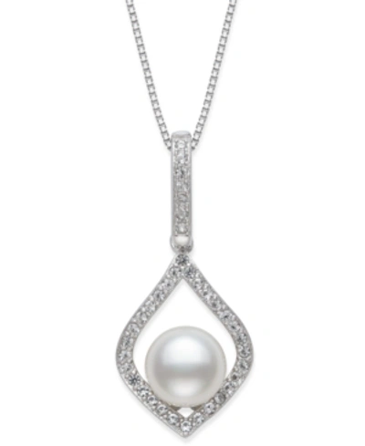 Belle De Mer Cultured Freshwater Pearl (7mm) & Cubic Zirconia 18" Pendant Necklace In Sterling Silver
