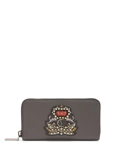 Christian Louboutin Panettone Crest-embellished Leather Wallet In Grey