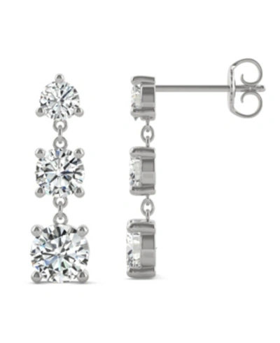 Charles & Colvard Moissanite Three Stone Drop Earrings 2-1/5 Ct. T.w. Diamond Equivalent In 14k White Gold