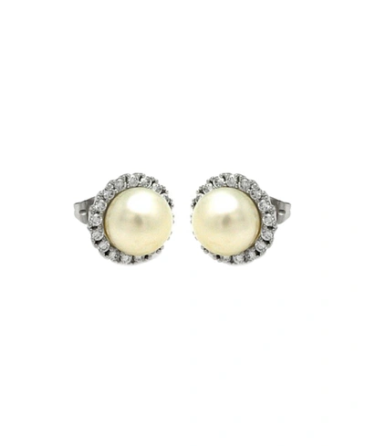 Adornia Freshwater Pearl Halo Earrings In Silver-tone/white