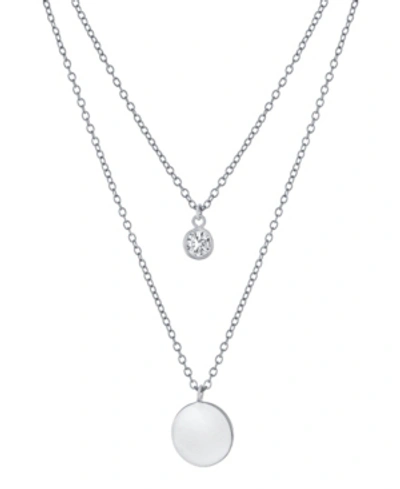 Giani Bernini Double Layered 16" + 2" Cubic Zirconia Solitaire And 10mm Disc Chain Necklace In Gold Over Sterling In Silver