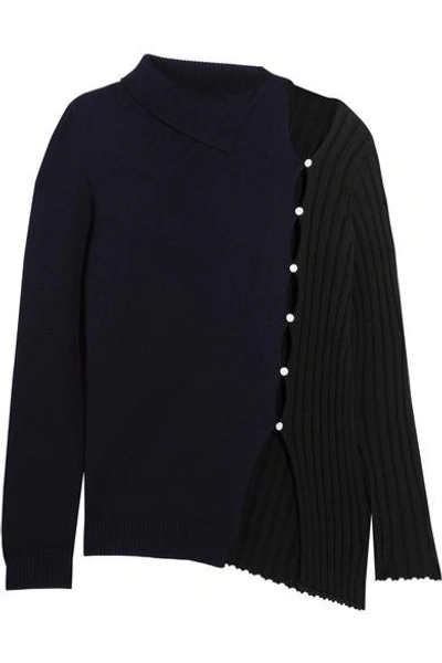 Jacquemus Asymmetrical Button Front Turtleneck Sweater In Navy