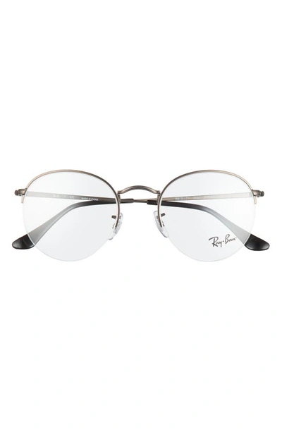 Ray Ban 51mm Round Optical Glasses In Matte Gunmetal/ Clear