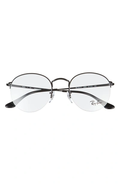 Ray Ban 51mm Round Optical Glasses In Matte Black/ Clear