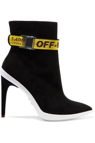 Off-white Ankle Boots With Adjustable Belt Straps In Llack Yell