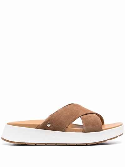 Ugg Platform Suede Slides In Brown