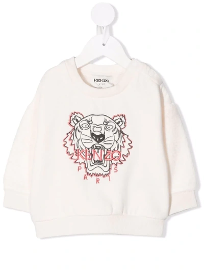 Kenzo Babies' Embroidered Tiger Head Sweatshirt In Cream
