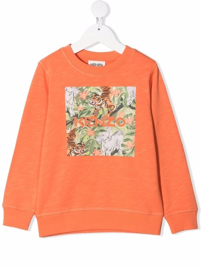 Kenzo Kids' Jungle Vignette Graphic Organic Cotton Sweatshirt In Orange