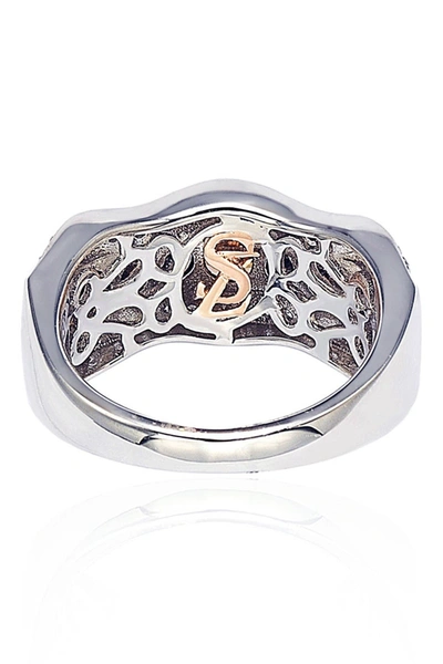 Suzy Levian Sterling Silver Brown & White Cubic Zirconia Wave Ring