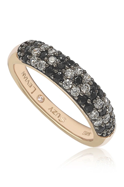 Suzy Levian Rose-tone Sterling Silver 3-row Pave Cz Eternity Band Ring In Black