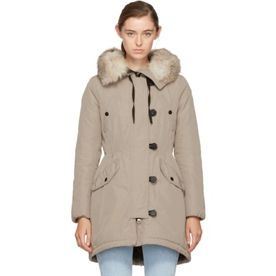 Moncler Aredhel Fox Fur Trim Down Parka In Dark Beige