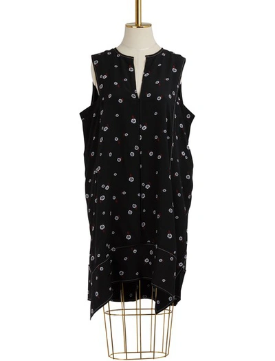 Proenza Schouler Silk Trapeze Dress In 21317 Black/white/pumpkin Rocket Sunflower