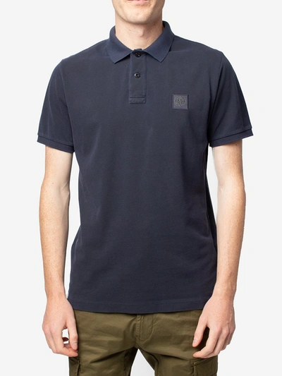 Stone Island Polo Shirt In Pique Cotton With Logo In Blu