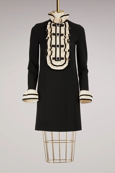 Gucci Viscose Jersey Dress With Ruffles In Nero