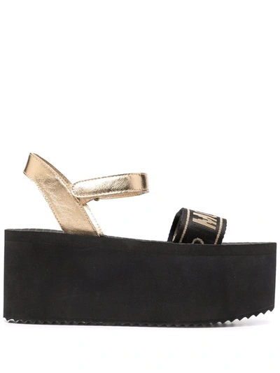 Moschino Logo-strap Flatform Sandals In Black