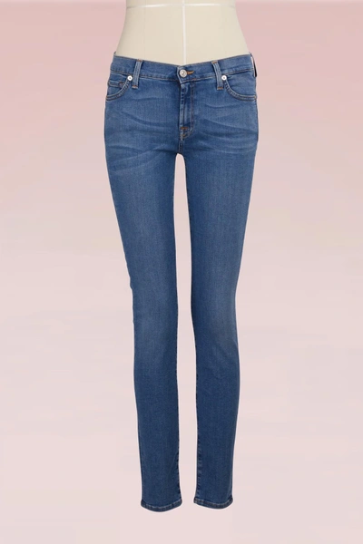 7 For All Mankind Low-waist Skinny Jeans In Mid Indigo