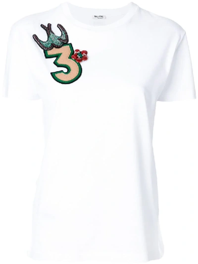 Miu Miu Embroidered Cotton Jersey T-shirt In White