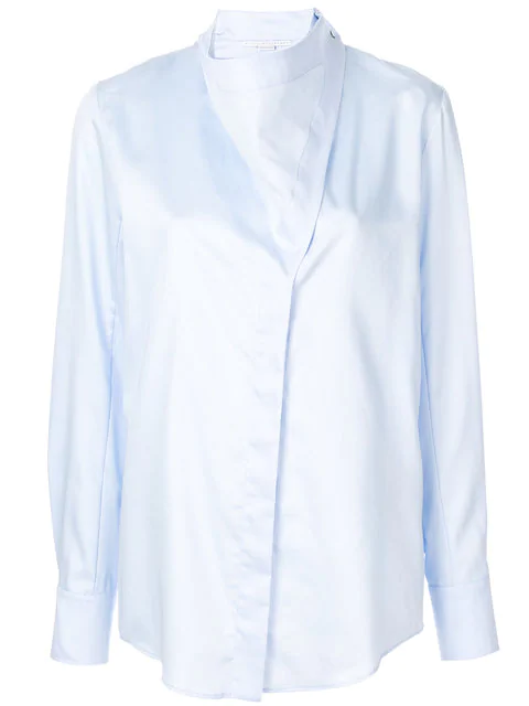 Stella Mccartney 'damiane' Asymmetric Cowl Neck Poplin Shirt In Blue ...