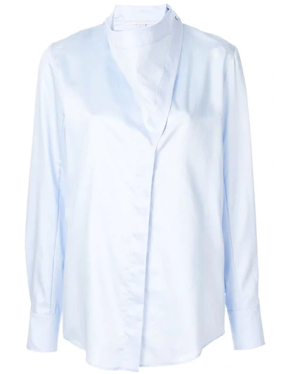 Stella Mccartney 'damiane' Asymmetric Cowl Neck Poplin Shirt In Blue