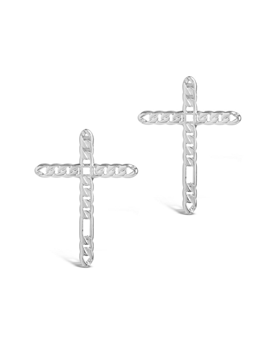 Sterling Forever Rhodium Plated Brass Linked Cross Studs In Silver