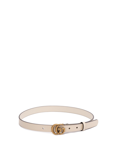 Gucci Leather Belt With Double G Buckle In Neutrals