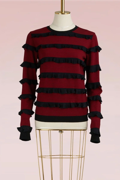 Red Valentino Knit Sweater With Ruffles In Nero/lacca