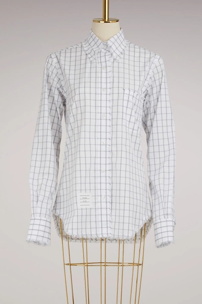 Thom Browne Check Cotton Shirt In Med Grey